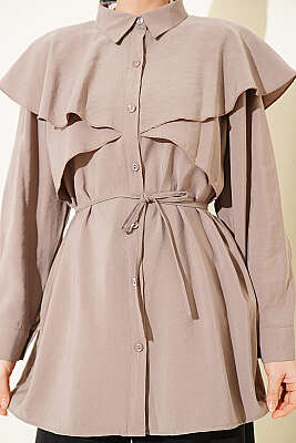 Çapraz Detaylı İp Kuşaklı Gömlek Vizon - Gömlek