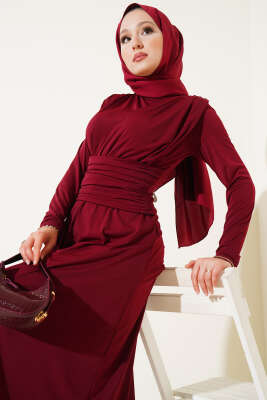 Çapraz Drapeli Sandy Elbise Bordo - 500-700 TL Ürünler
