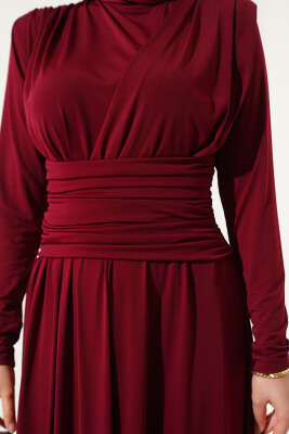 Çapraz Drapeli Sandy Elbise Bordo - 500-700 TL Ürünler