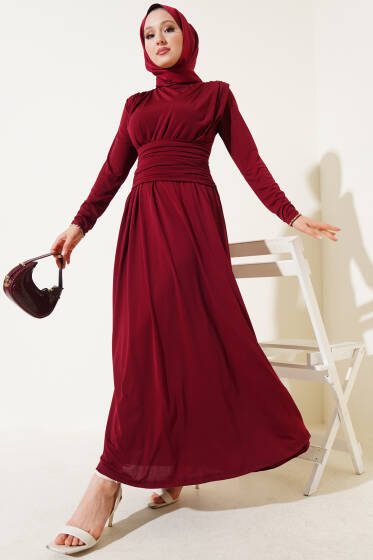 Çapraz Drapeli Sandy Elbise Bordo - Elbise