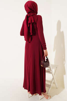 Çapraz Drapeli Sandy Elbise Bordo - Tesettür Elbise