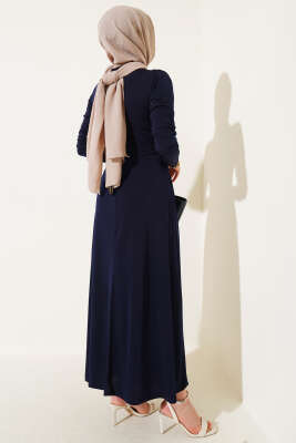 Çapraz Drapeli Sandy Elbise Lacivert - Tesettür Elbise
