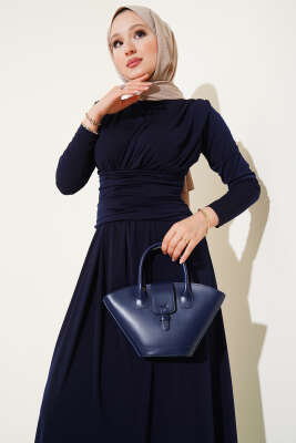 Çapraz Drapeli Sandy Elbise Lacivert - Tesettür Elbise