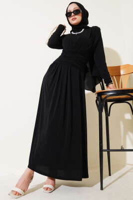 Çapraz Drapeli Sandy Elbise Siyah - SAS