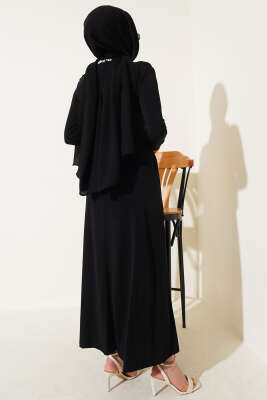 Çapraz Drapeli Sandy Elbise Siyah - Tesettür Elbise