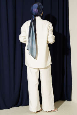 Çapraz Düğmeli Bağcıklı Paraşüt İkili Takım Ekru - İkili Takım