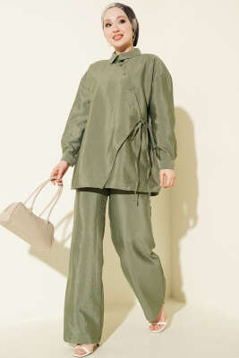 Çapraz Düğmeli Bağcıklı Paraşüt İkili Takım Haki - VAV TEKSTİL