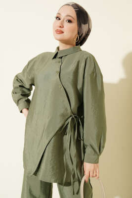 Çapraz Düğmeli Bağcıklı Paraşüt İkili Takım Haki - İkili Takım