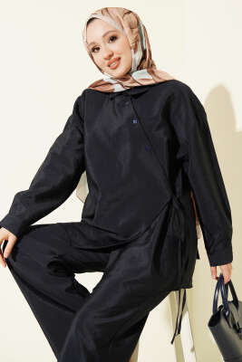 Çapraz Düğmeli Bağcıklı Paraşüt İkili Takım Lacivert - İkili Takım