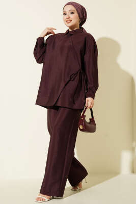 Çapraz Düğmeli Bağcıklı Paraşüt İkili Takım Mürdüm - VAV TEKSTİL