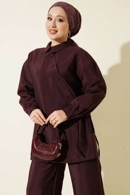 Çapraz Düğmeli Bağcıklı Paraşüt İkili Takım Mürdüm - İkili Takım