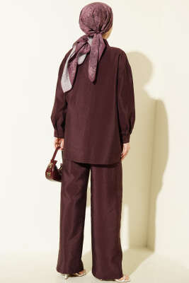 Çapraz Düğmeli Bağcıklı Paraşüt İkili Takım Mürdüm - İkili Takım