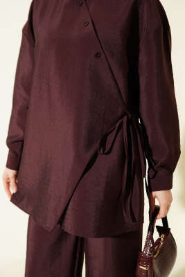 Çapraz Düğmeli Bağcıklı Paraşüt İkili Takım Mürdüm - İkili Takım