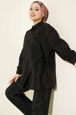 Çapraz Düğmeli Bağcıklı Paraşüt İkili Takım Siyah - VAV TEKSTİL