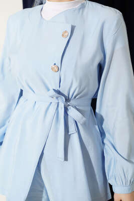 Çapraz Düğmeli Kuşaklı Modal İkili Takım Bebe Mavi - İkili Takım