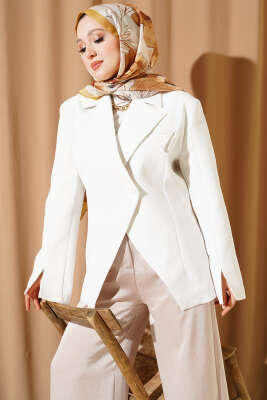 Çapraz Düğmeli Vatkalı Blazer Ceket Beyaz - MİSS PERRY