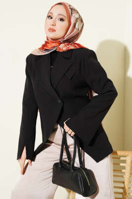 Çapraz Düğmeli Vatkalı Blazer Ceket Siyah - MİSS PERRY