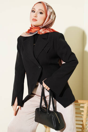 Çapraz Düğmeli Vatkalı Blazer Ceket Siyah - Ceket