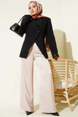 Çapraz Düğmeli Vatkalı Blazer Ceket Siyah - Günün Kombini