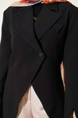 Çapraz Düğmeli Vatkalı Blazer Ceket Siyah - Günün Kombini