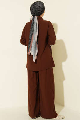 Çapraz Düğmeli Yan Bağcıklı İkili Takım Kahve - İkili Takım