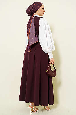 Çapraz Düğmeli Yelekli Etekli Takım Burgonya - İkili Takım