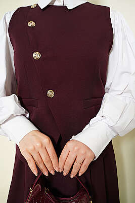 Çapraz Düğmeli Yelekli Etekli Takım Burgonya - İkili Takım