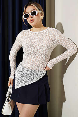 Çapraz Geçişli Dantel Bluz Beyaz 