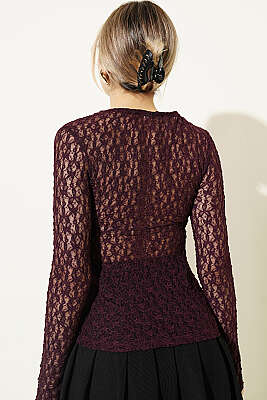 Çapraz Geçişli Dantel Bluz Mürdüm - Kadın Giyim Modelleri