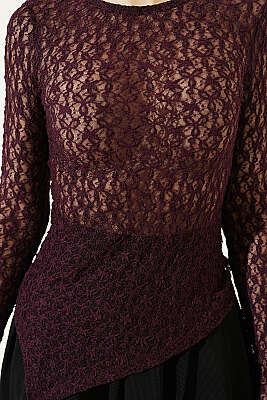 Çapraz Geçişli Dantel Bluz Mürdüm - Kadın Giyim Modelleri