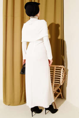 Çapraz Geçişli Fitilli Elbise Ekru - Elbise