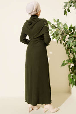 Çapraz Geçişli Fitilli Elbise Haki - Elbise