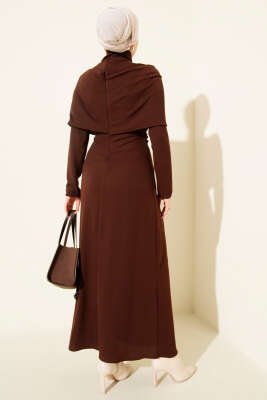 Çapraz Geçişli Fitilli Elbise Kahve - Elbise