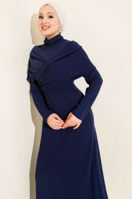 Çapraz Geçişli Fitilli Elbise Lacivert - DENİZ LIFE
