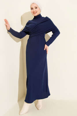 Çapraz Geçişli Fitilli Elbise Lacivert - Elbise