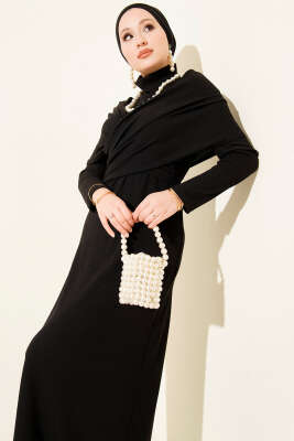 Çapraz Geçişli Fitilli Elbise Siyah - Elbise