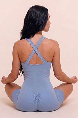 Çapraz Geçişli Şort Tulum Bebe Mavi - Yılın Fırsatı