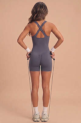 Çapraz Geçişli Şort Tulum Füme - Yılın Fırsatı