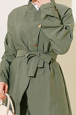 Çapraz Gold Düğmeli Kuşaklı İkili Takım Haki - İkili Takım