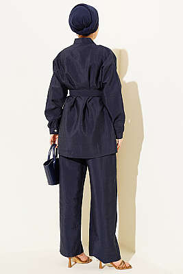 Çapraz Gold Düğmeli Kuşaklı İkili Takım Lacivert - İkili Takım