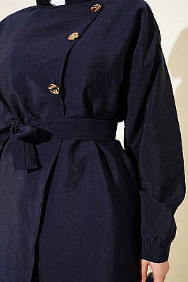 Çapraz Gold Düğmeli Kuşaklı İkili Takım Lacivert - İkili Takım