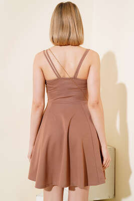 Çapraz İp Askılı Kloş Elbise Vizon - Thumbnail