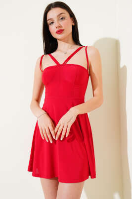 Çapraz İp Askılı Sandy Mini Elbise Kırmızı - Kadın Giyim Modelleri