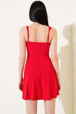 Çapraz İp Askılı Sandy Mini Elbise Kırmızı - Kadın Giyim Modelleri
