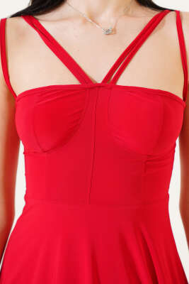 Çapraz İp Askılı Sandy Mini Elbise Kırmızı - Kadın Giyim Modelleri