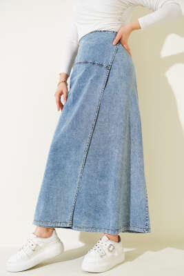 Çapraz Kapaklı Kot Etek Kot - Uzun Etek