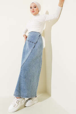 Çapraz Kapaklı Kot Etek Kot - Uzun Etek