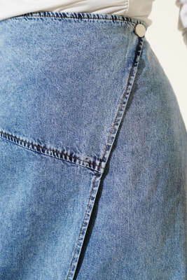 Çapraz Kapaklı Kot Etek Kot - Uzun Etek