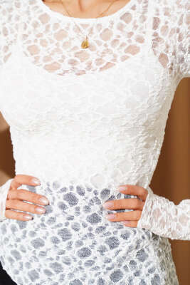 Çapraz Kesim Dantelli Bluz Beyaz - Kadın Giyim Modelleri