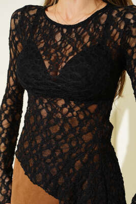 Çapraz Kesim Dantelli Bluz Siyah - Kadın Giyim Modelleri